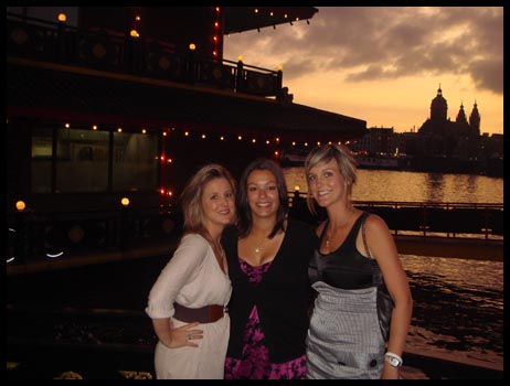 Jade, myself and Jess outside the Sea Palace restaurant at sunset