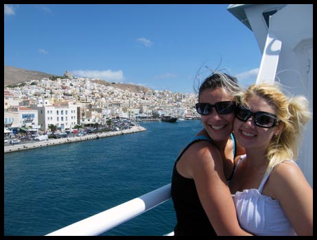 Mel and I super excited as we approach Mykonos on our Ferry