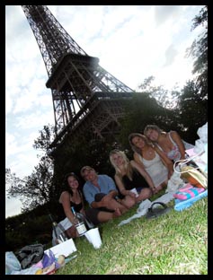 Our picnic dinner by the Eiffel Tower