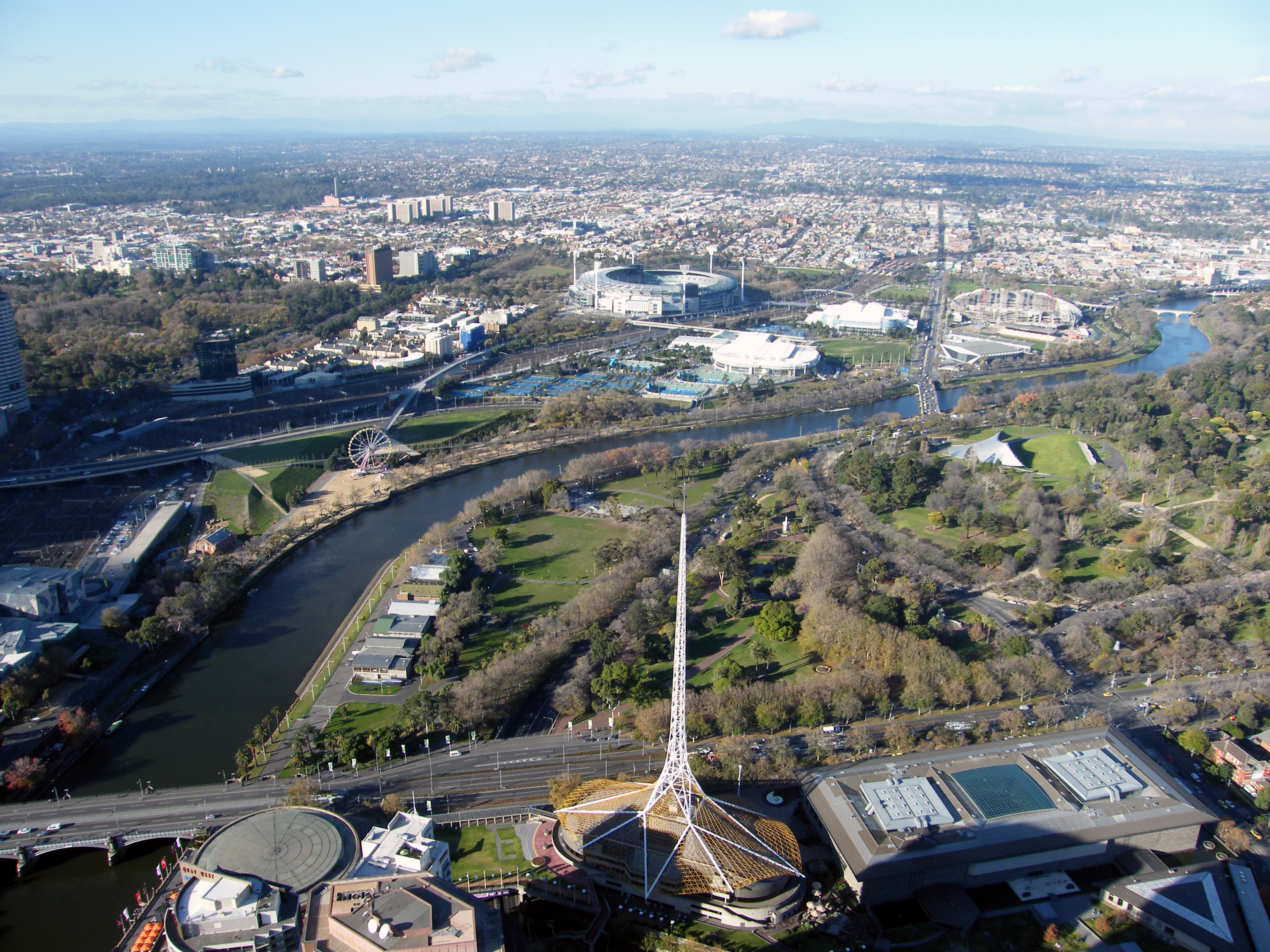 View of the Art Spire & the Yarra River from level 88 of the Eureka Skydeck