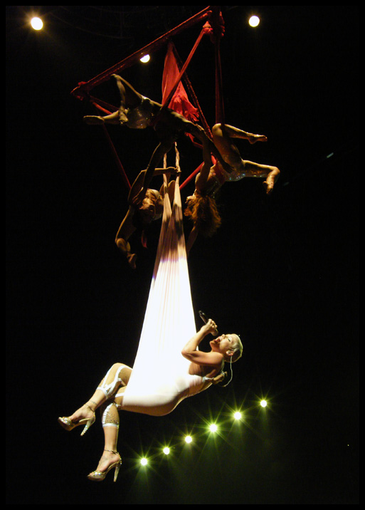 Pink hanging from the ceiling at Rod Laver Arena, Melbourne - 30/05/2009